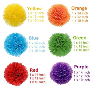 Paper Pom Poms Color Tissue Flowers Birthday Celebration Wedding Party Halloween Christmas Outdoor Decoration,18 pcs of 10 12 14 Inch - Decotree.co Online Shop