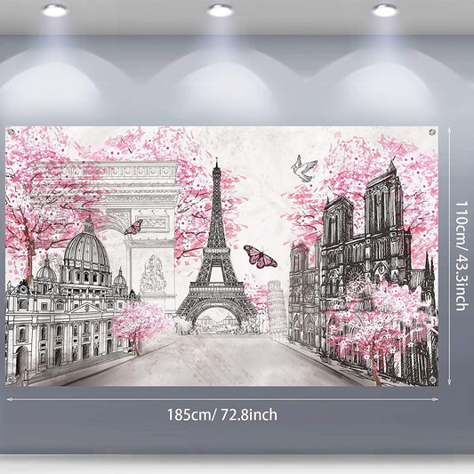 Paris Tapestry Backdrop Paris Wall Art Eiffel Tower Photo Banner Background Birthday Backdrop - Decotree.co Online Shop