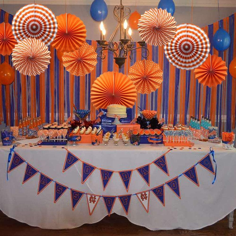 Party Hanging Paper Fans Set, Orange Round Pattern Paper Garlands Decoration for Birthday Wedding Graduation Events Accessories - Decotree.co Online Shop