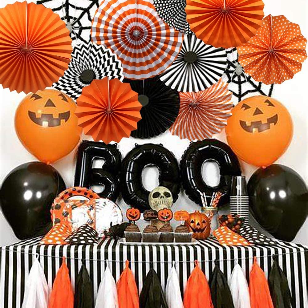 Party Hanging Paper Fans Set, Orange Round Pattern Paper Garlands Decoration for Birthday Wedding Graduation Events Accessories - Decotree.co Online Shop