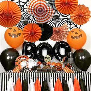 Party Hanging Paper Fans Set, Orange Round Pattern Paper Garlands Decoration for Birthday Wedding Graduation Events Accessories - Decotree.co Online Shop