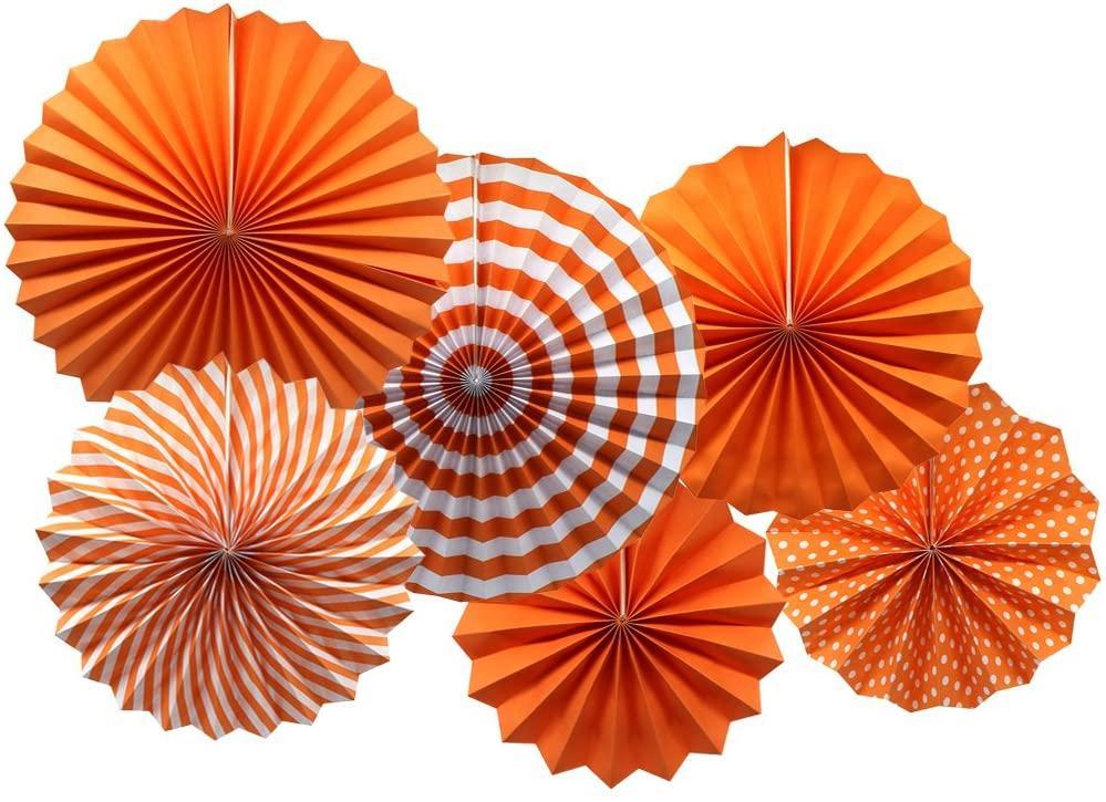 Party Hanging Paper Fans Set, Orange Round Pattern Paper Garlands Decoration for Birthday Wedding Graduation Events Accessories - Decotree.co Online Shop