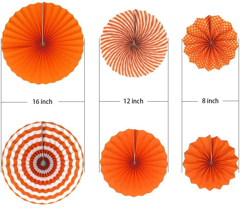 Party Hanging Paper Fans Set, Orange Round Pattern Paper Garlands Decoration for Birthday Wedding Graduation Events Accessories - Decotree.co Online Shop