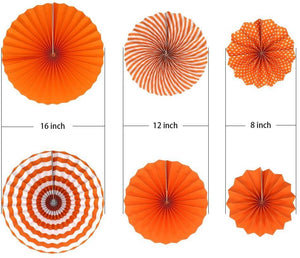 Party Hanging Paper Fans Set, Orange Round Pattern Paper Garlands Decoration for Birthday Wedding Graduation Events Accessories - Decotree.co Online Shop