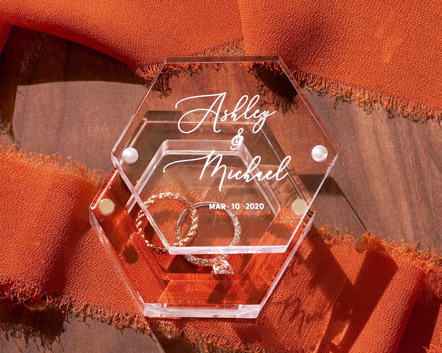 Personalized Wedding Ring Box | Custom Acrylic Ring Box | Engraved Ring Bearer | Engagement Wedding Ceremony Ring Box - Decotree.co Online Shop