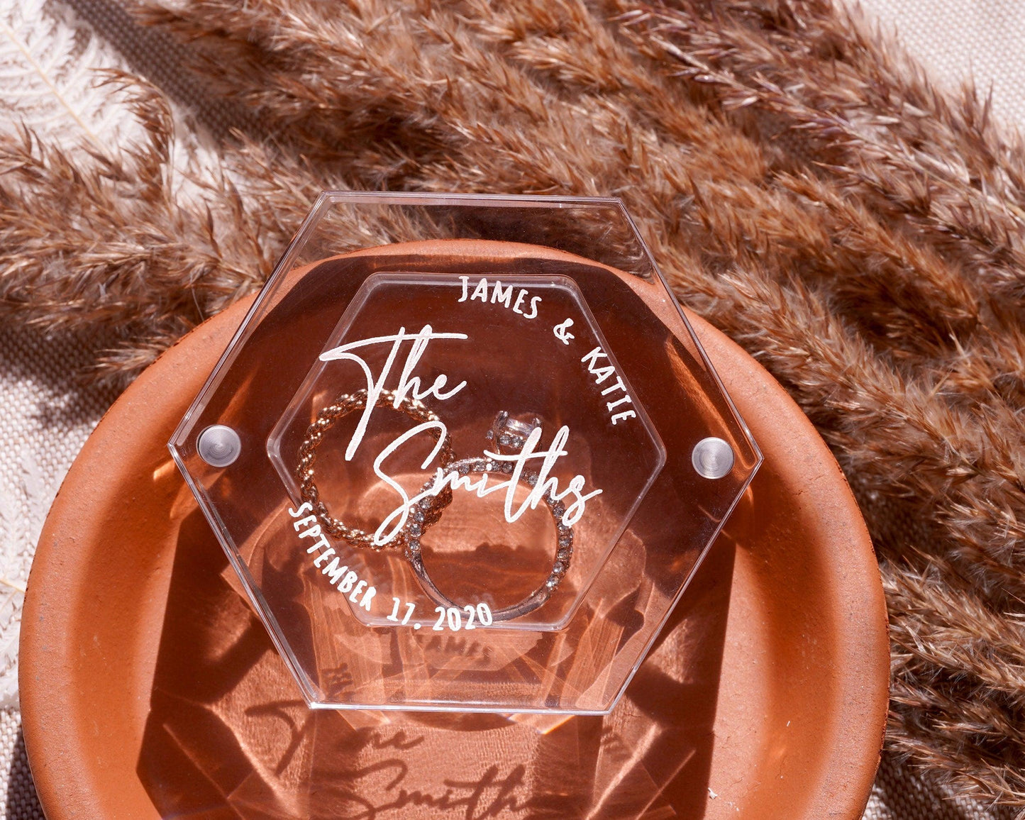 Personalized Wedding Ring Box | Custom Acrylic Ring Box | Engraved Ring Bearer | Engagement Wedding Ceremony Ring Box - Decotree.co Online Shop