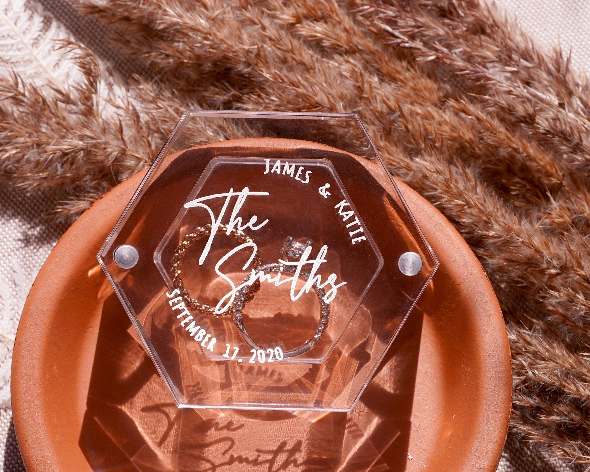 Personalized Wedding Ring Box | Custom Acrylic Ring Box | Engraved Ring Bearer | Engagement Wedding Ceremony Ring Box - Decotree.co Online Shop