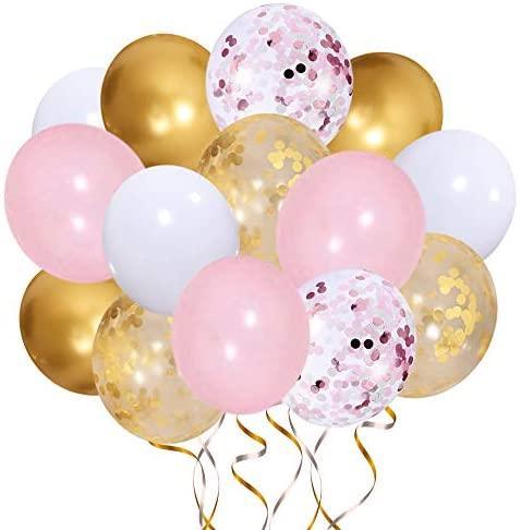 Pink and Gold Balloons-50pcs 12 inch Rose Confetti Balloons and Matte white Balloon- Gold Confetti Latex Balloons for Birthday Wedding - Decotree.co Online Shop