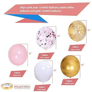 Pink and Gold Balloons-50pcs 12 inch Rose Confetti Balloons and Matte white Balloon- Gold Confetti Latex Balloons for Birthday Wedding - Decotree.co Online Shop