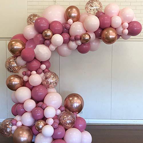 Pink Balloons Garland 135 Pcs 18 In 12 In 5 In, Dust Rose Gold Metallic Confetti Latex Balloons Arch Kit for Party Decorations - Decotree.co Online Shop