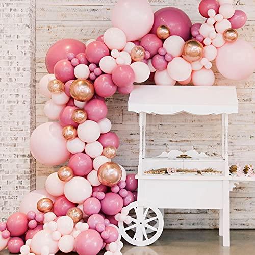 Pink Balloons Garland 135 Pcs 18 In 12 In 5 In, Dust Rose Gold Metallic Confetti Latex Balloons Arch Kit for Party Decorations - Decotree.co Online Shop