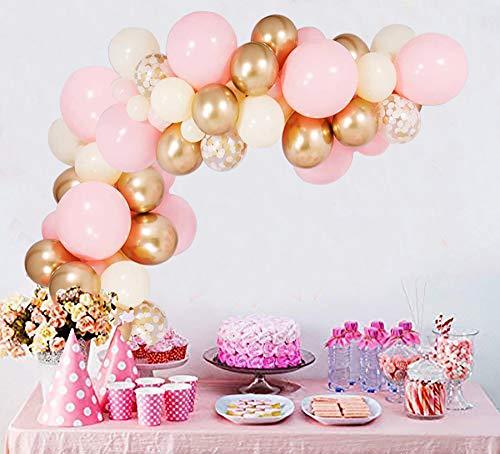 Pink Gold Balloon Garland Kit, Including Chrome Gold, Ivory, Baby Pink & White Gold Confetti Balloons Decorations Backdrop Ideal - Decotree.co Online Shop