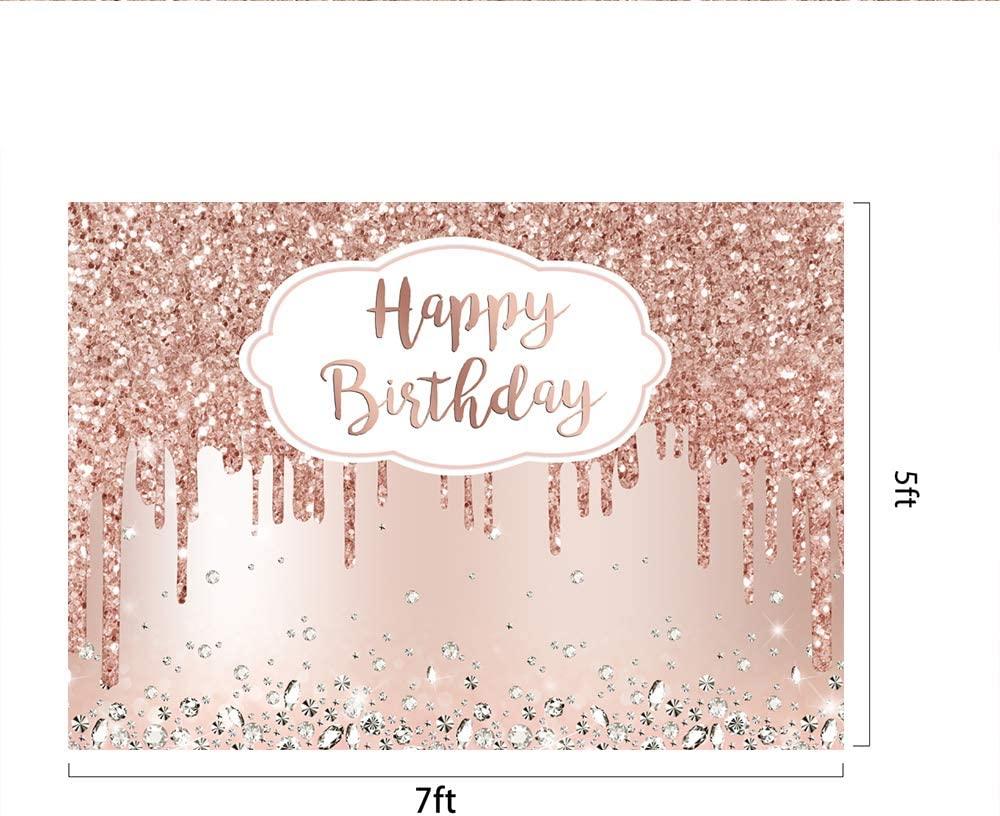 Pink Rose Golden Birthday Party Backdrop Glitter Diamonds Happy Birthday Background - Decotree.co Online Shop