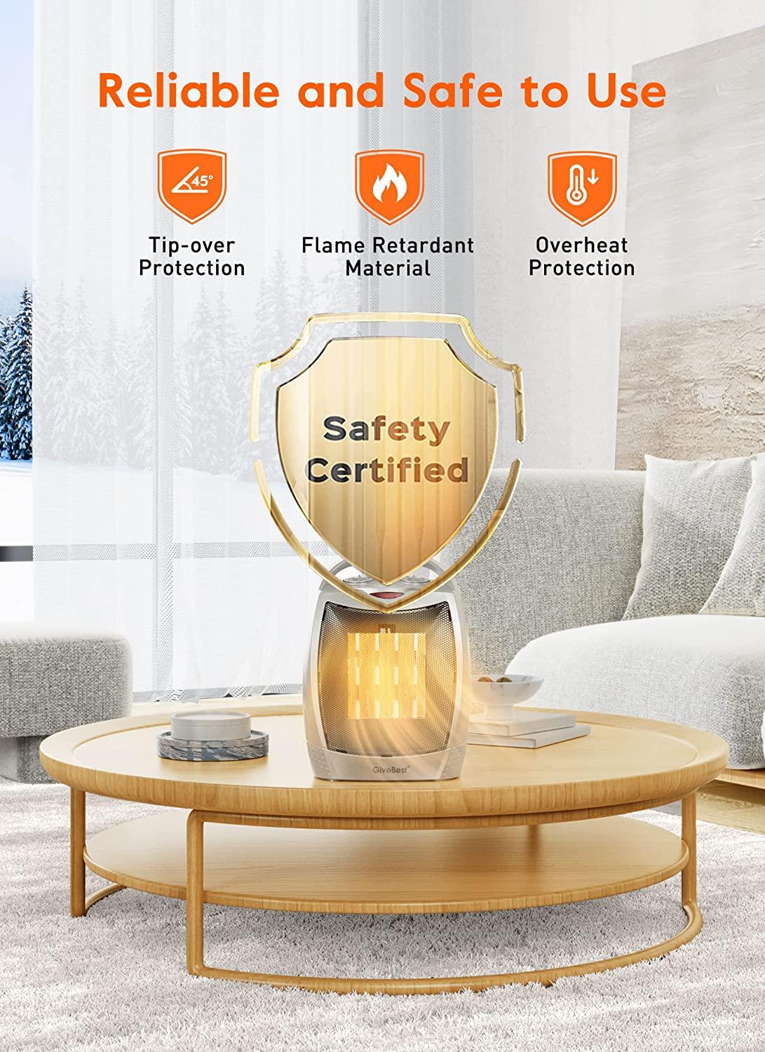 Portable Electric Space Heater with Thermostat, 1500W/750W Safe and Quiet Ceramic Heater Fan - Decotree.co Online Shop