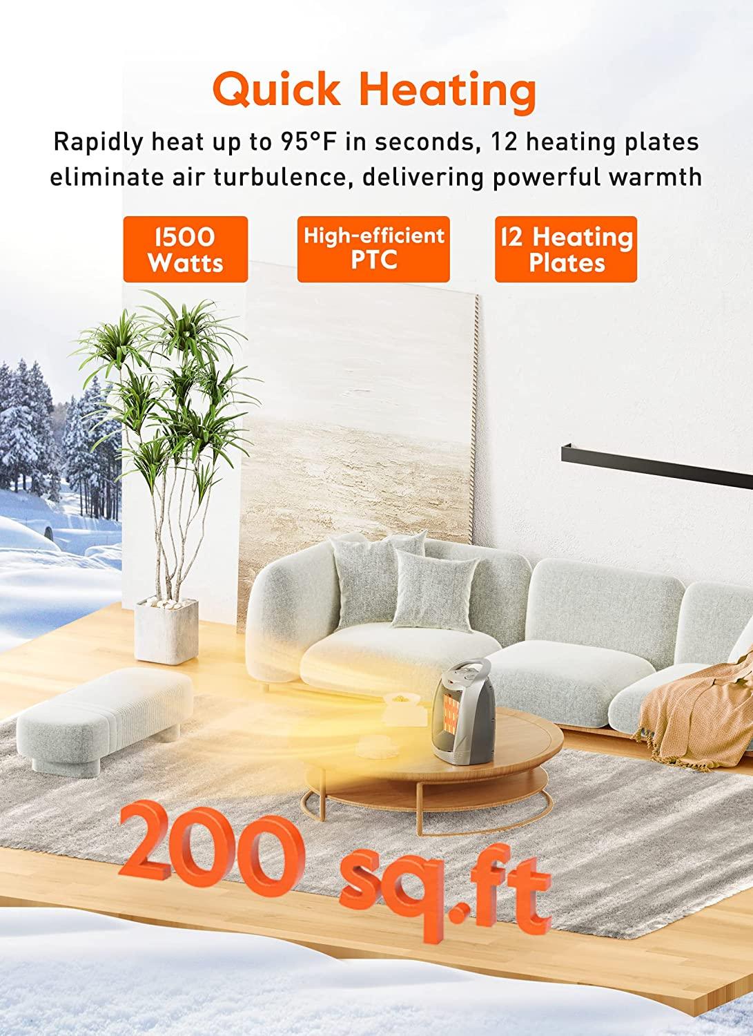 Portable Electric Space Heater with Thermostat, 1500W/750W Safe and Quiet Ceramic Heater Fan - Decotree.co Online Shop