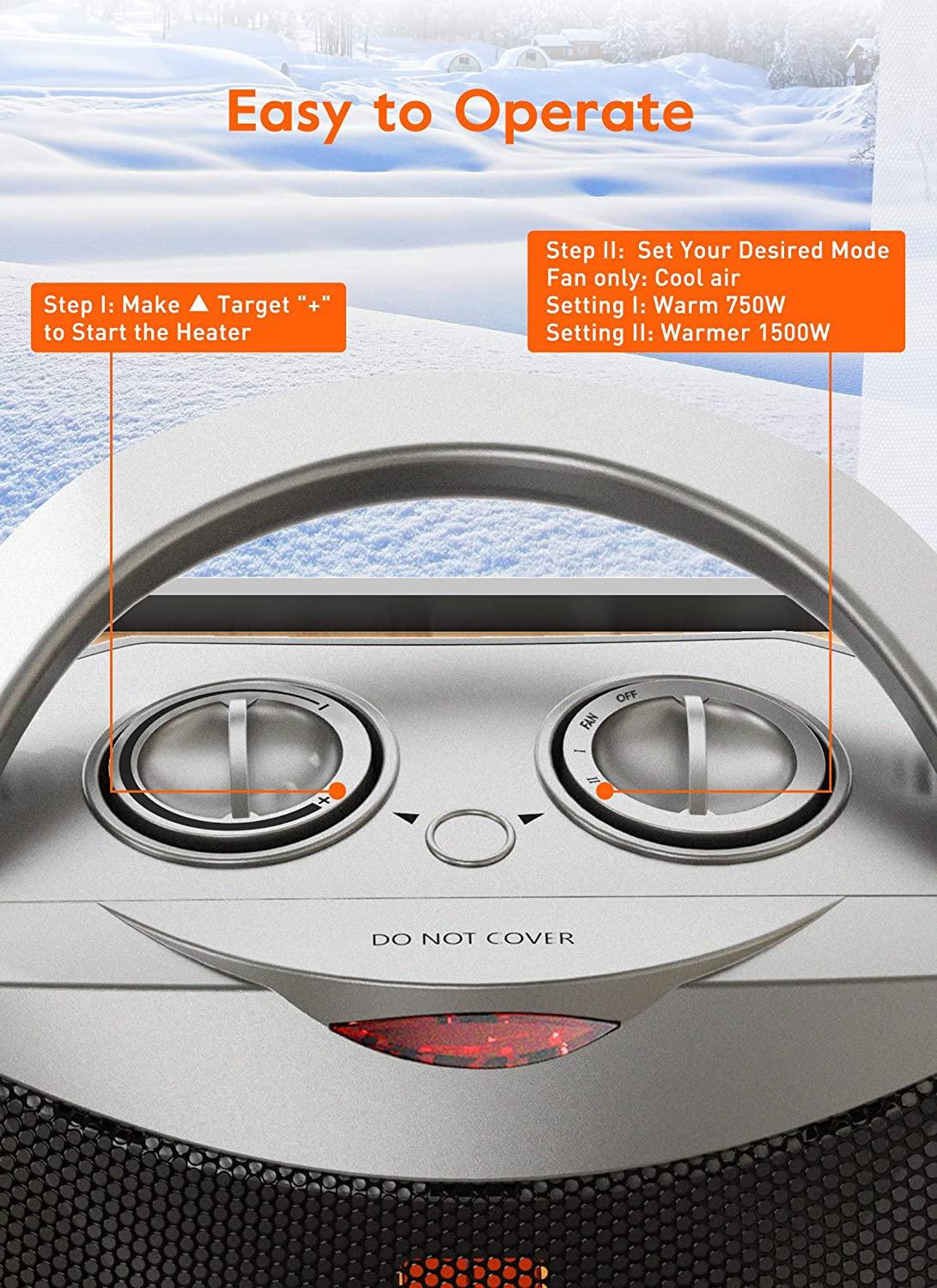 Portable Electric Space Heater with Thermostat, 1500W/750W Safe and Quiet Ceramic Heater Fan - Decotree.co Online Shop