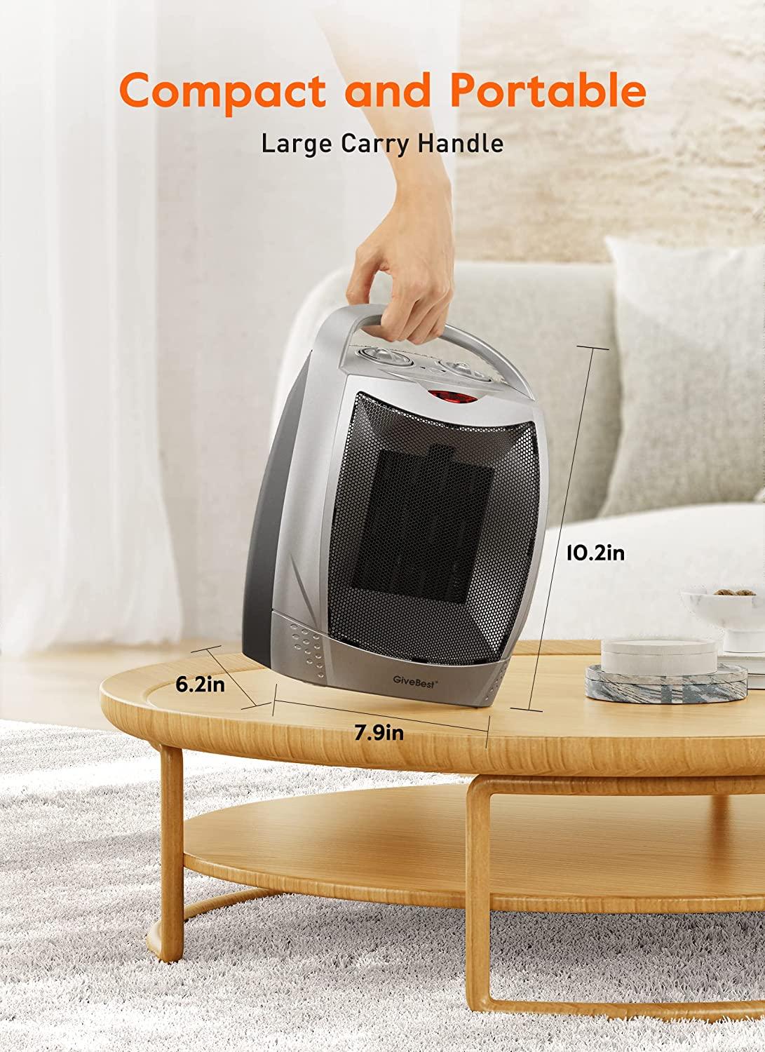 Portable Electric Space Heater with Thermostat, 1500W/750W Safe and Quiet Ceramic Heater Fan - Decotree.co Online Shop