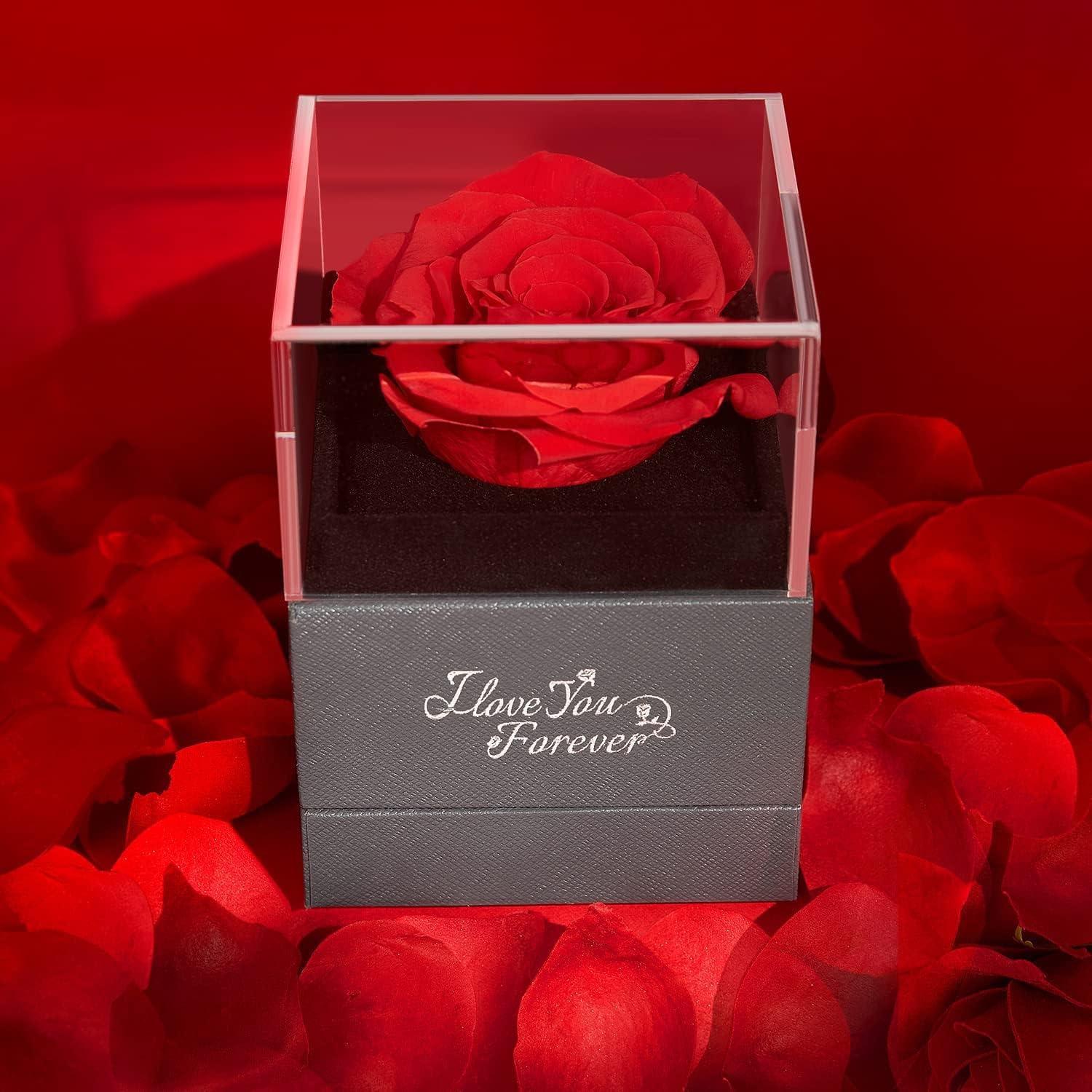 Preserved Red Real Rose with I Love You Necklace -Eternal Flowers Rose Gifts for Mom Wife - Decotree.co Online Shop