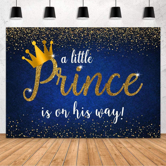 Prince Baby Shower Decoration Backdrop Royal Blue Gold Crown for Boy Baby Shower Party Photography Background - Decotree.co Online Shop