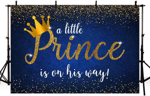 Prince Baby Shower Decoration Backdrop Royal Blue Gold Crown for Boy Baby Shower Party Photography Background - Decotree.co Online Shop