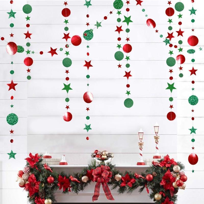 13 feet Glitter Star Round Paper Garland Christmas Banner Bunting Birthday Christmas Party Decorations - Decotree.co Online Shop