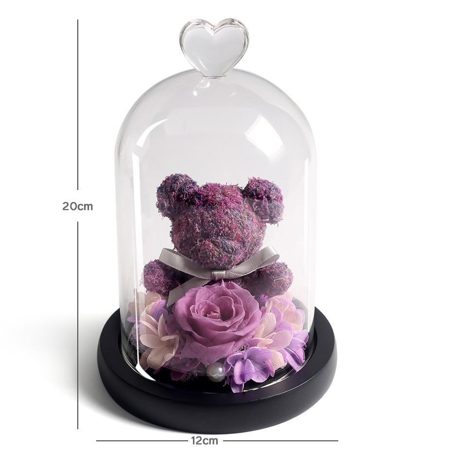 Eternal Preserved Fresh Rose Lovely Teddy Bear Molding Led Light In A Flask Immortal Rose Valentine's Day Mother's Day Gifts - Decotree.co Online Shop