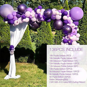 Purple Balloon Kit 136PCS 18In 12In 5In Purple Macaron Purple Metallic Purple Balloon Arch Garland - Decotree.co Online Shop