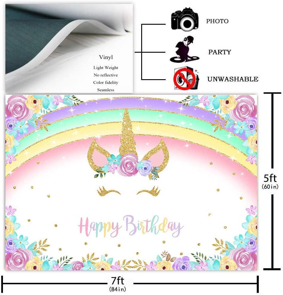 Rainbow Unicorn Backdrop Gold Unicorn Birthday Backdrop Glitter Rainbow Floral Party Photography Background - Decotree.co Online Shop