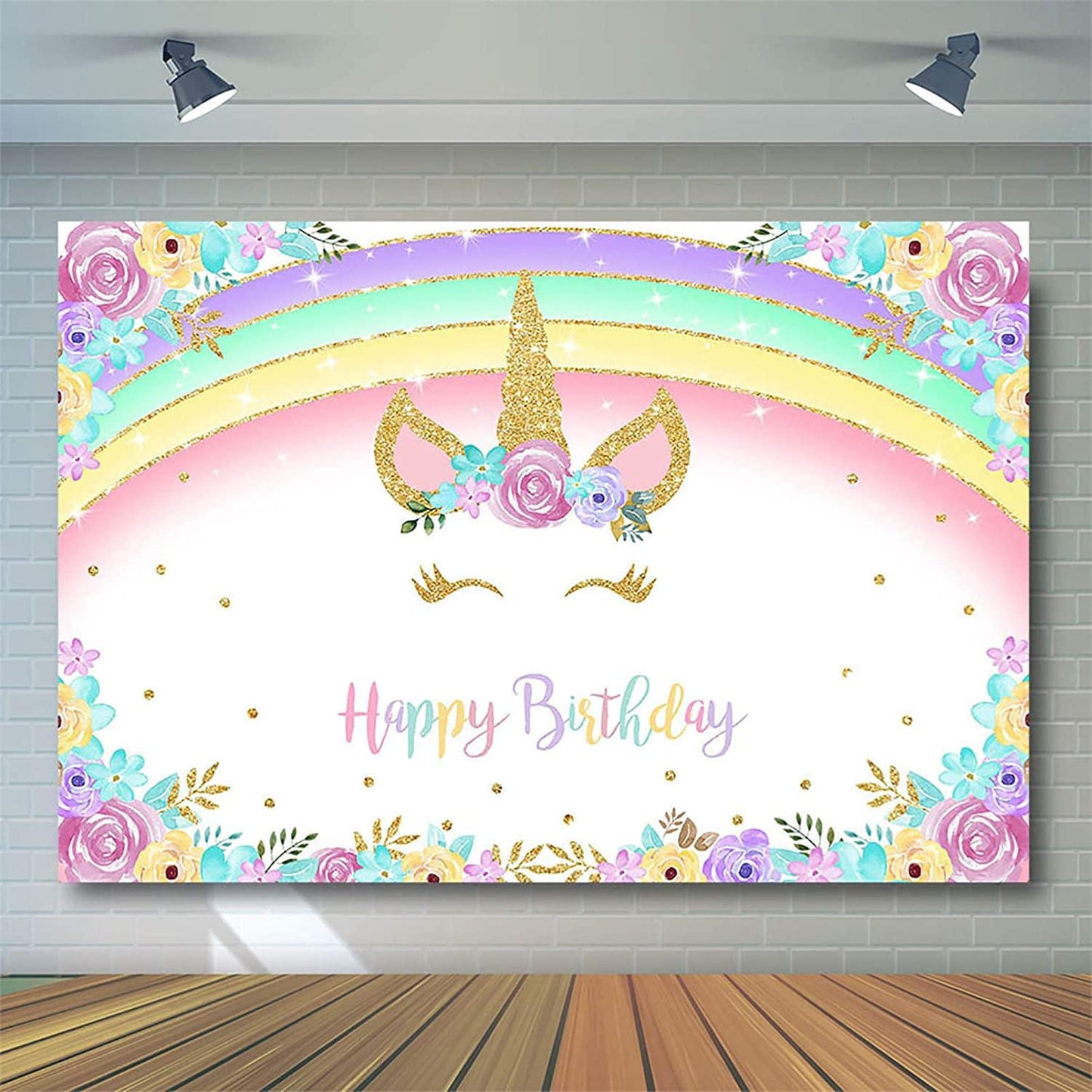 Rainbow Unicorn Backdrop Gold Unicorn Birthday Backdrop Glitter Rainbow Floral Party Photography Background - Decotree.co Online Shop
