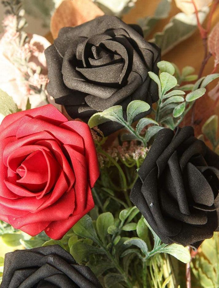 Real Looking Black Foam Fake Roses with Stems for DIY Wedding Bouquets Centerpieces Arrangements Party Decor - Decotree.co Online Shop