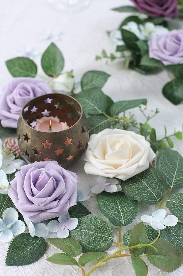 Real Looking Cream Foam Fake Roses with Stems for DIY Wedding Bouquets Bridal Shower Centerpieces Decor - Decotree.co Online Shop