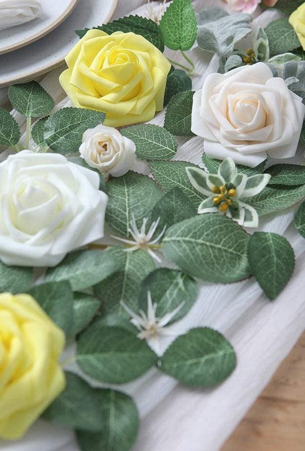 Real Looking Cream Foam Fake Roses with Stems for DIY Wedding Bouquets Bridal Shower Centerpieces Decor - Decotree.co Online Shop