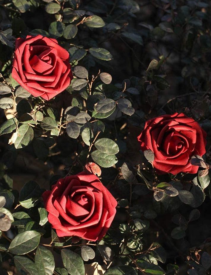 Real Looking Dark Red Foam Fake Roses with Stems for DIY Wedding Bouquets Bridal Shower Centerpieces Floral Party Tables Decorations - Decotree.co Online Shop