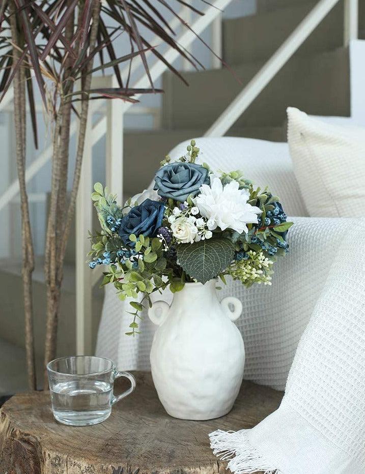 Real Looking Dusty Blue Foam Fake Roses with Stems for DIY Wedding Bouquets Bridal Shower Centerpieces Artificial Flowers - Decotree.co Online Shop