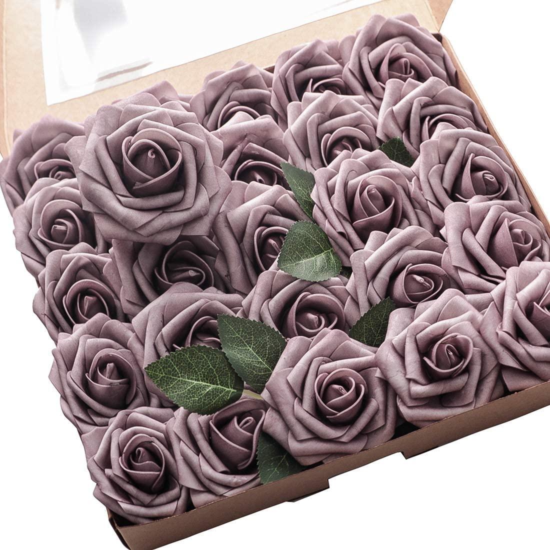 Real Looking Dusty Rose Foam Fake Roses with Stems for DIY Wedding Bou ...