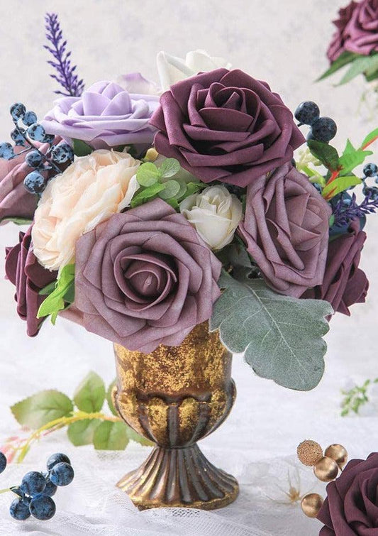 Real Looking Dusty Rose Foam Fake Roses with Stems for DIY Wedding Bouquets Bridal Shower Centerpieces Artificial Flowers - Decotree.co Online Shop