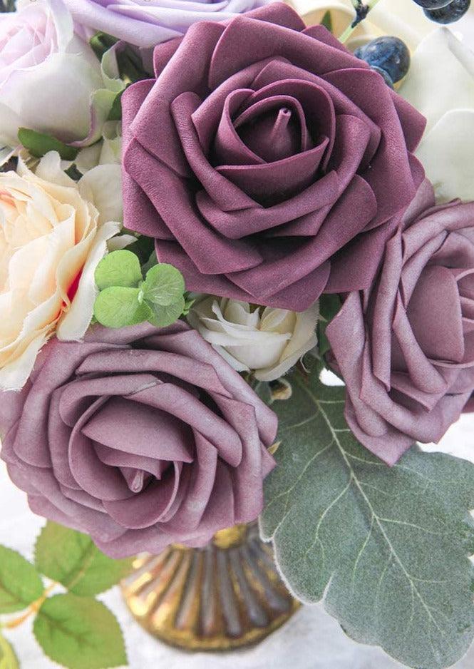 Real Looking Dusty Rose Foam Fake Roses with Stems for DIY Wedding Bouquets Bridal Shower Centerpieces Artificial Flowers - Decotree.co Online Shop