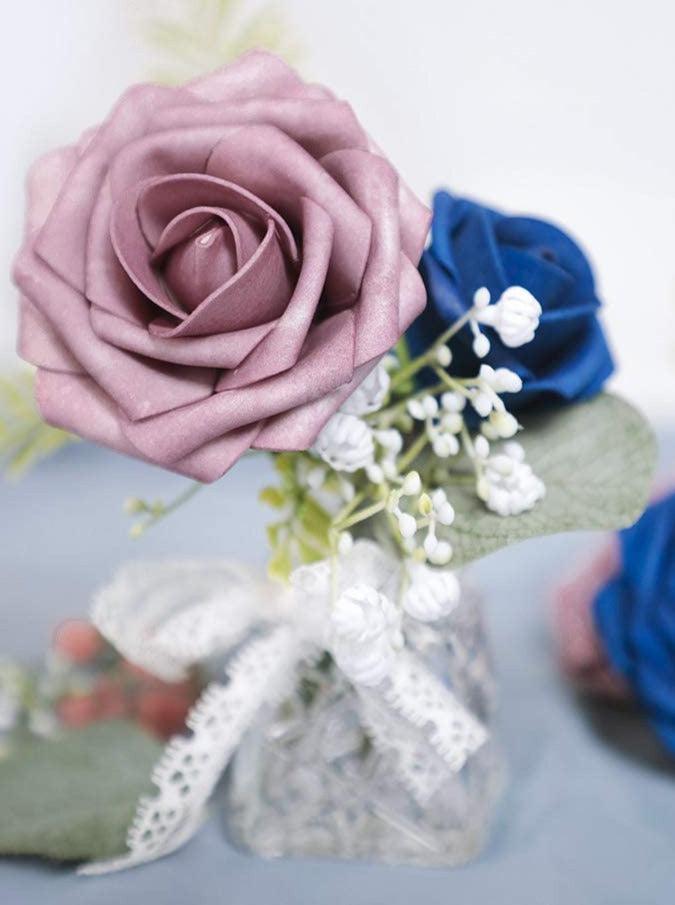 Real Looking Dusty Rose Foam Fake Roses with Stems for DIY Wedding Bouquets Bridal Shower Centerpieces Artificial Flowers - Decotree.co Online Shop