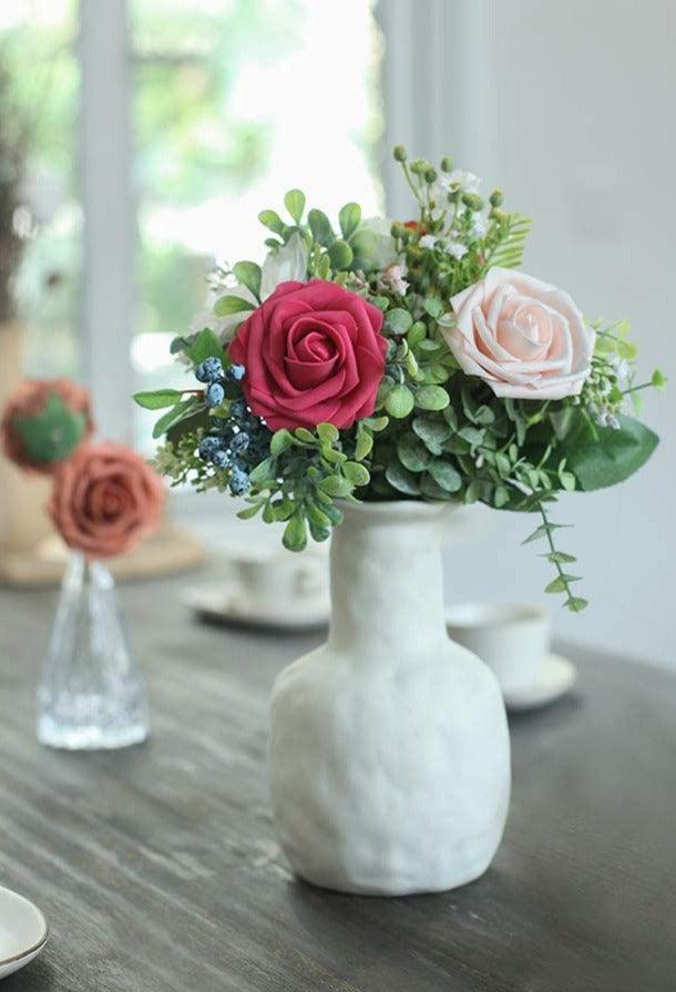 Real Looking Fuchsia Foam Fake Roses with Stems for DIY Wedding Bouquets Bridal Shower Centerpieces - Decotree.co Online Shop