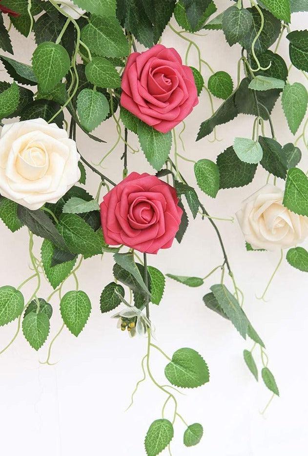 Real Looking Fuchsia Foam Fake Roses with Stems for DIY Wedding Bouquets Bridal Shower Centerpieces - Decotree.co Online Shop