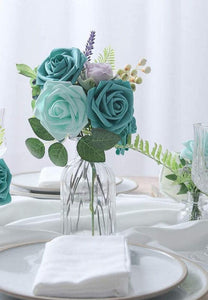 Real Looking Robin's Egg Blue Foam Fake Roses with Stems for DIY Wedding Bouquets Baby Shower Centerpieces - Decotree.co Online Shop