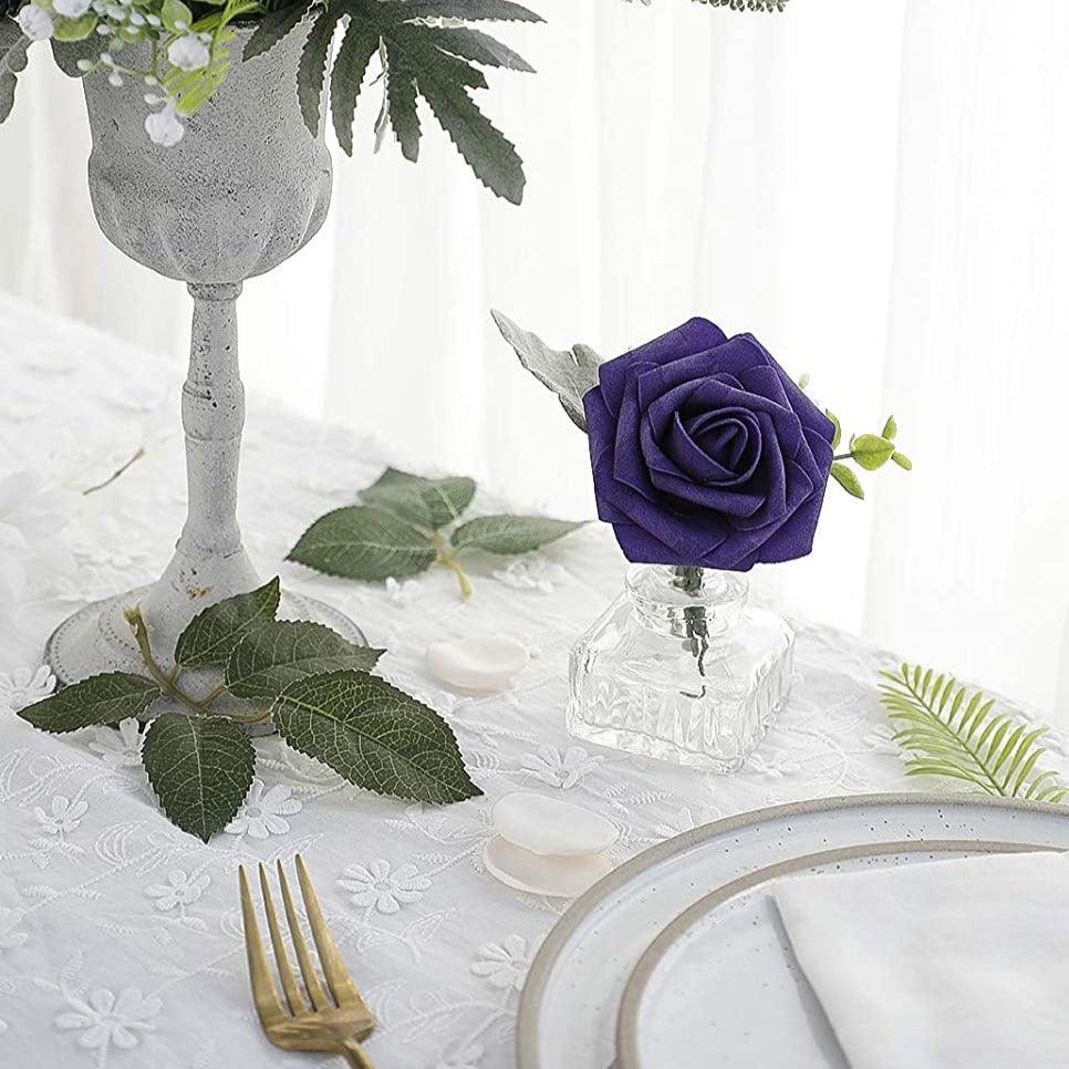 Real Looking Violet Foam Fake Roses with Stems for DIY Wedding Bouquets Bridal Shower Centerpieces - Decotree.co Online Shop