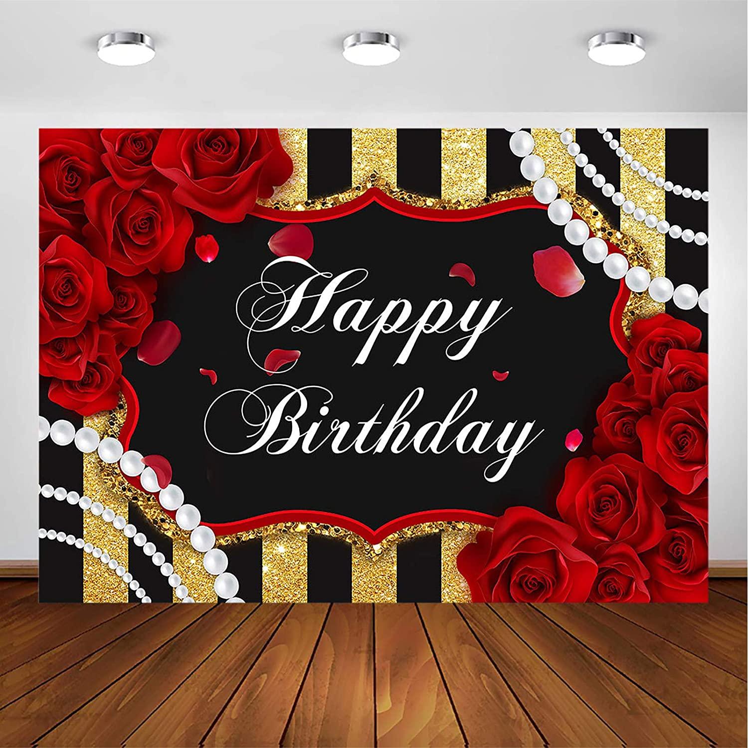 Red Rose Birthday Backdrop for Girls Woman Party Decorations Red Roses Floral Pearl - Decotree.co Online Shop