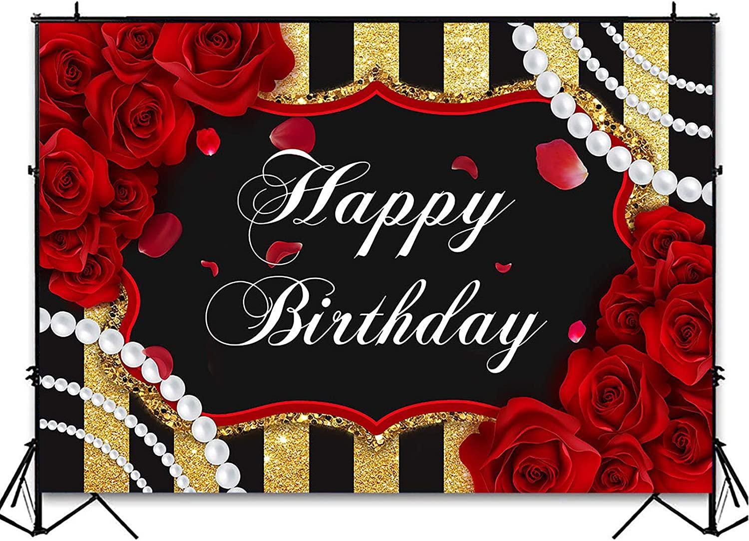 Red Rose Birthday Backdrop for Girls Woman Party Decorations Red Roses Floral Pearl - Decotree.co Online Shop