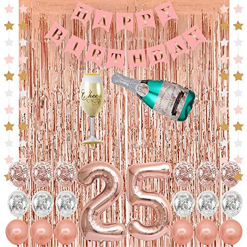 Rose Gold 25 Birthday Party Decorations Supplies, Confetti Balloons for 25th Birthday Decorations for Her - Decotree.co Online Shop