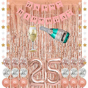 Rose Gold 25 Birthday Party Decorations Supplies, Confetti Balloons for 25th Birthday Decorations for Her - Decotree.co Online Shop