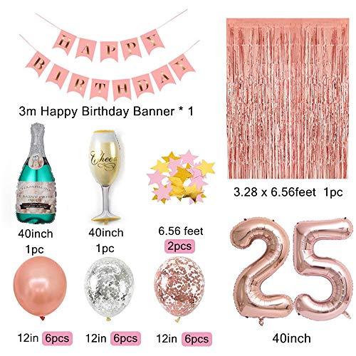 Rose Gold 25 Birthday Party Decorations Supplies, Confetti Balloons for 25th Birthday Decorations for Her - Decotree.co Online Shop