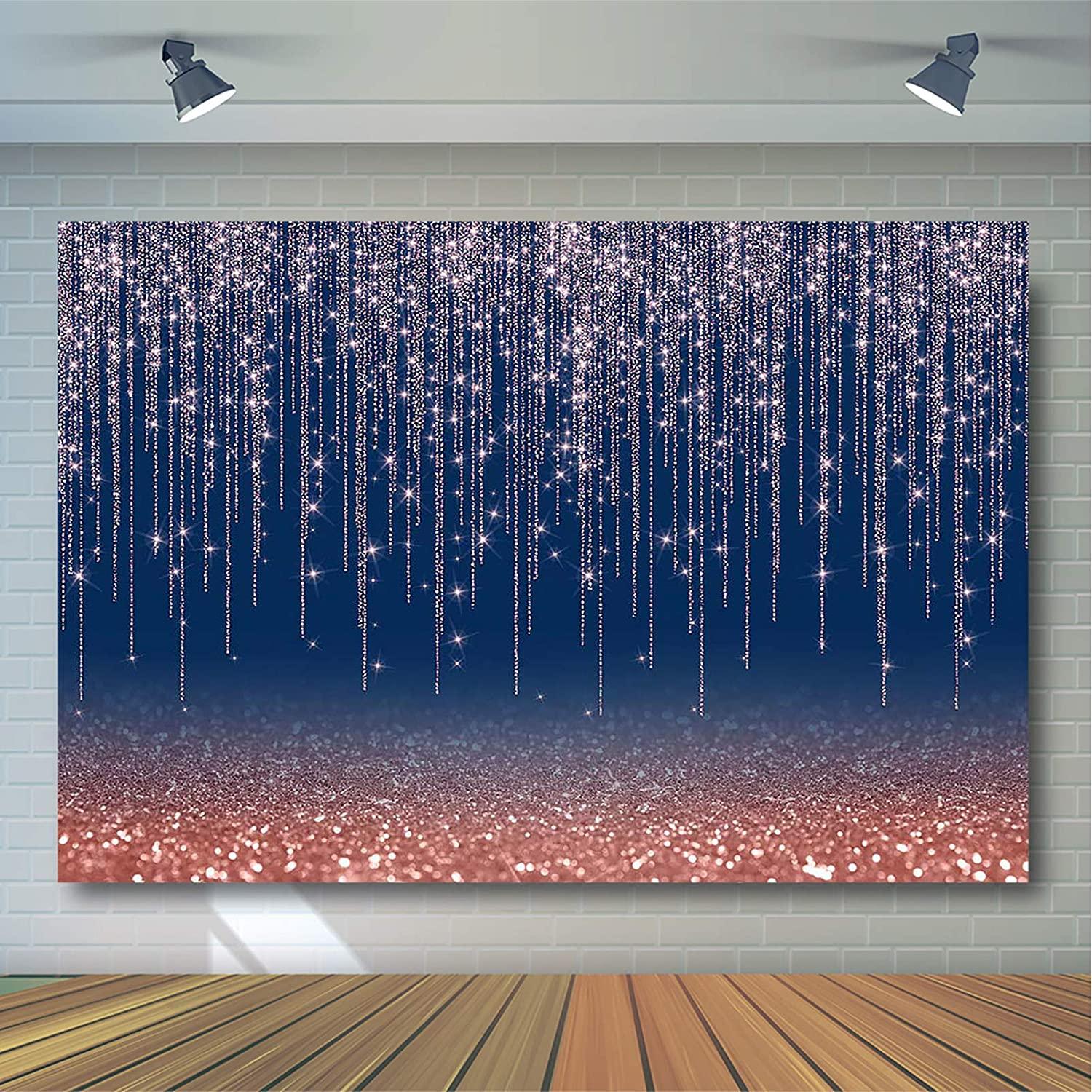 Rose Gold and Navy Glitter Sparkle Backdrop for Adult Kids Bday Party Decorations Photography Background - Decotree.co Online Shop