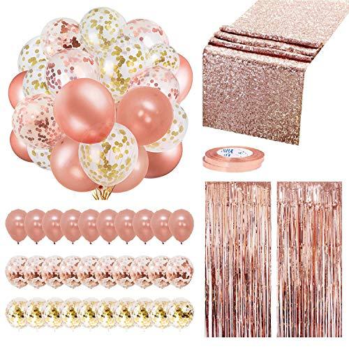 Rose Gold Balloons Party Decorations Supplies Set 35 Pack Include 30 Balloons, 2 Foil Fringe Curtains, 1 Rose Gold Sequin Table Runner, 2 Foil Ribbon - Decotree.co Online Shop