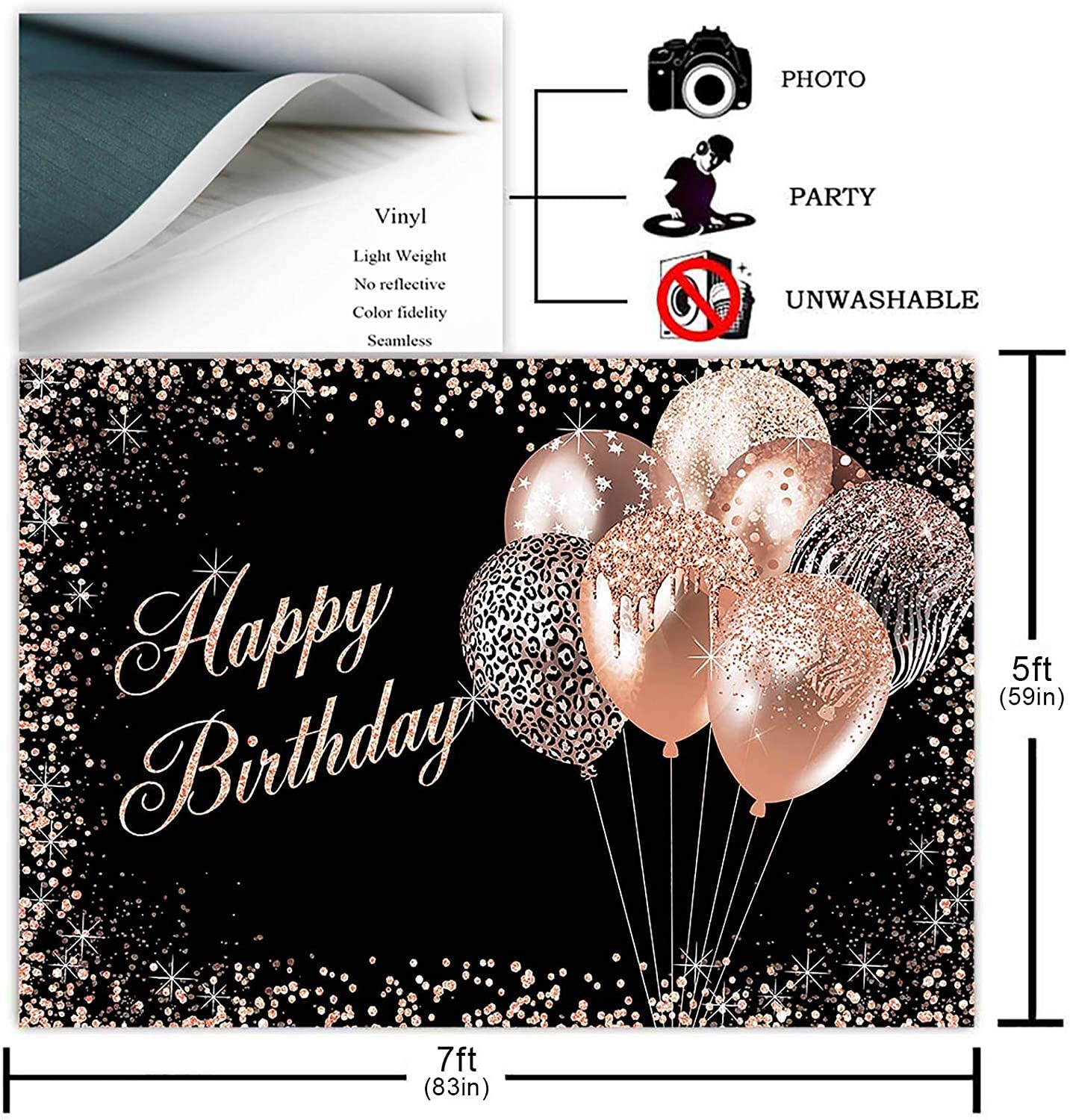 Rose Gold Birthday Backdrop for Girls Women Happy Birthday Party Decoration Photoshoot - Decotree.co Online Shop